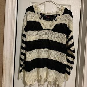 White and black striped sweater